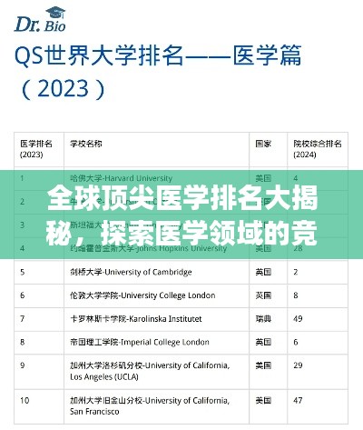 全球顶尖医学排名大揭秘，探索医学领域的竞争格局