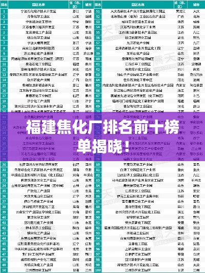 福建焦化厂排名前十榜单揭晓!